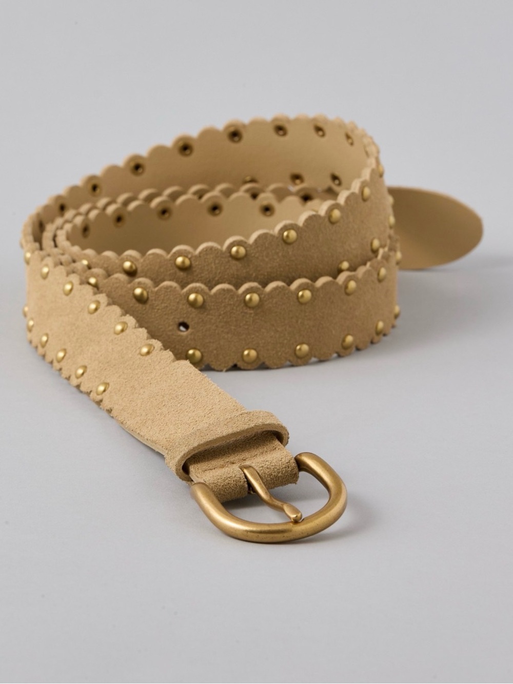 Suede Scalloped Stud Belt in Tan